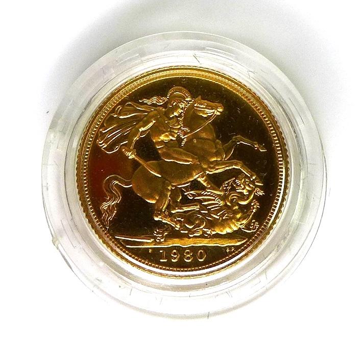 An Elizabeth II gold proof sovereign, 1980, with box.