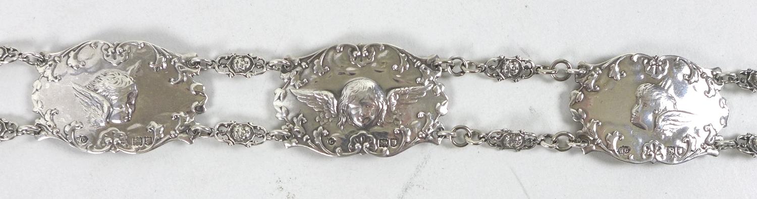 An Edward VII silver christening belt, formed of nine oval plaques each cast in relief with - Image 5 of 19