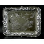 A Chinese export silver tray, late 19th century, of rectangular form, with central engraved