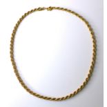 A 9ct gold rope twist necklace, 45.5cm long, 12g.