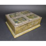 A Victorian silver trinket box, the top inlaid with moss agate, within gadrooned borders, cross-