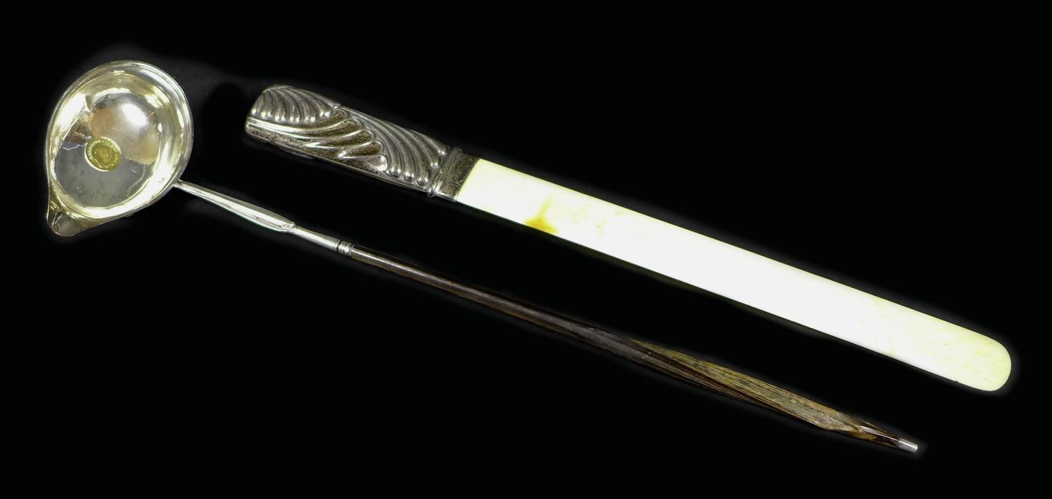 A silver punch or toddy ladle inset with an 1800 George III coin, possibly a third Guinea, fitted to