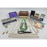 A group of designer, vintage and later costume jewellery, including a KJL faux pearl necklace by