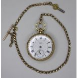 A George V 18ct gold open faced pocket watch, key wind, the white enamel dial signed 'Best'