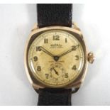 A gentleman's vintage Rotary Super-Sports 9ct gold cased wristwatch, circa 1940, the champagne