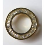 A 9ct gold and diamond circular pendant, set with baguette cut diamonds, 1.6cm diameter, 1.6g,