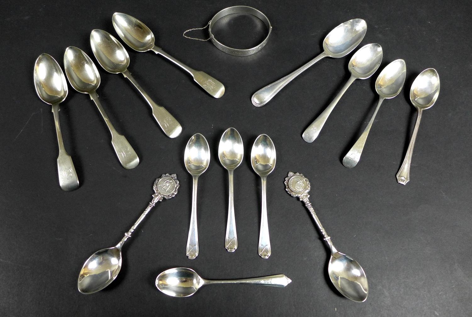 A group of silver, including a Georgian teaspoon, Peter & William Bateman, London 1812, and nine