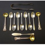 A group of eleven pieces of Georgian and later Scottish silver flatware, comprising three salt