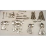 A suite of Edwardian EPNS cutlery, bead pattern, with engraved terminals, comprising together with a