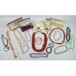 A quantity of costume jewellery, including a selection of boxed pearl necklaces and bracelets, a