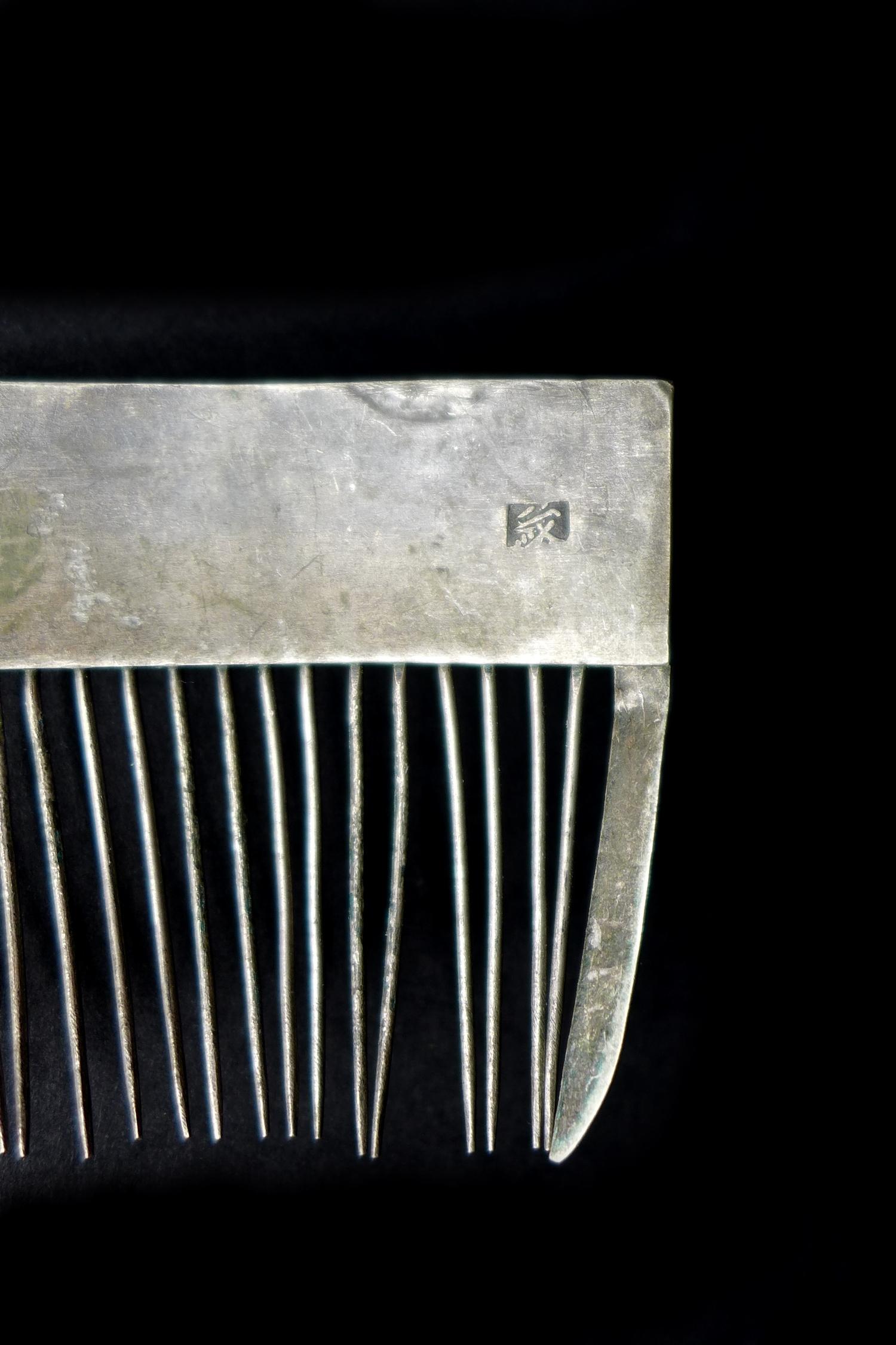 A group of five 19th century Chinese white metal hair clips, comprising a quartet stamped with a - Image 2 of 5