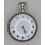 A George III silver pair cased key wound pocket watch with verge escapement and fusee movement,