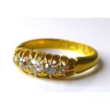 A Victorian 18ct gold and diamond five stone ring, the central diamond of approximately 0.25ct, with