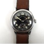 A German WWII military issue Revue-Sport gentleman's wristwatch, the circular black dial with