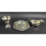 A group of three silver items, comprising an Arts and Crafts style goblet, John Edward Wilmot,