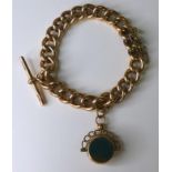 A 9ct gold chain bracelet converted from an Albert chain with a two sided swivel fob, chain length