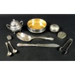 A small group of silver and plated items, comprising a silver wine coaster, RC, Sheffield 2000, 4 by