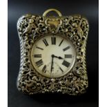 A 19th century, top wind travel pocket watch with silver and Moroccan leather carry case, William