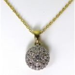 A 9ct gold and diamond cluster necklace, the pendant set with approximately 0.3ct of diamonds, on