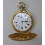 A late 19th century Swiss 18ct gold double hunter keyless wind pocket watch, CHJ & Co, with white