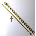 A 9ct yellow gold bracelet, 12.5g, 20cm, a/f damaged link, together with a 9ct yellow gold cross,