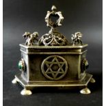Judaica: A pre-revolutionary 19th century Russian silver hexagonal box, the pierced lid decorated