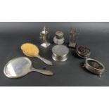 A group of Victorian and later silver and tortoise shell dressing table items, including a silver