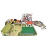 A quantity of toys including a Binbak farmyard, 62.5 by 37 by 12.3cm high, with animals, including