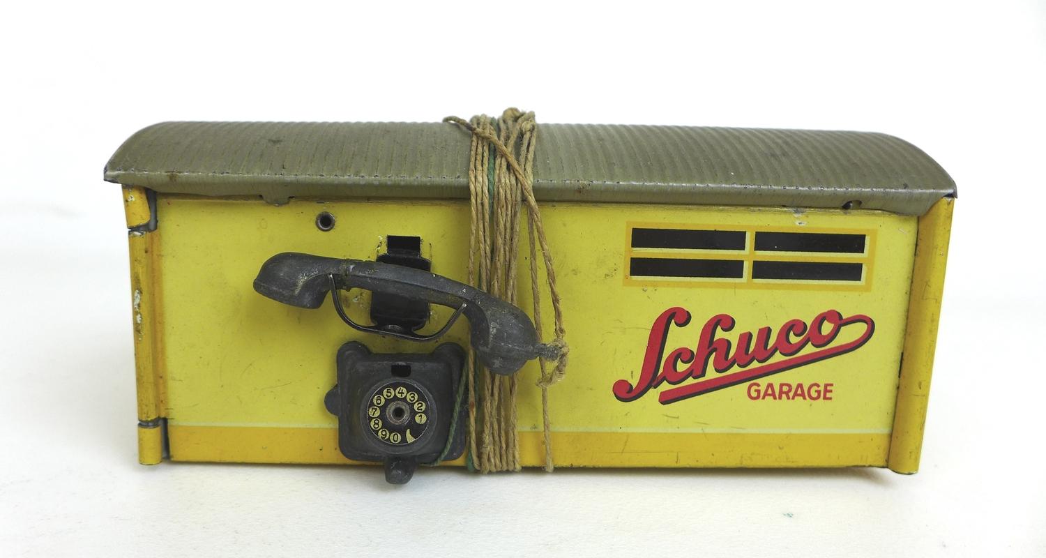 A Schuco clockwork streamline garage with car, the garage 'No 1500' complete with telephone lever - Image 2 of 7