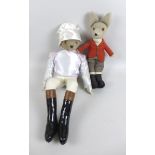 Two vintage soft toys, a fox wearing a hunting outfit with red jacket, 45cm long, and a Casa Roma