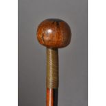 A African Zulu knobkerry (Knobkierie), two tone hardwood with bulbous head and wire bound handle,