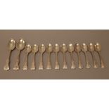 Silver table flatware, comprising; eleven Victorian King's pattern teaspoons,