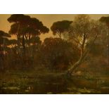 Paul Alfred de Curzon (1820-1895), A wooded pool, oil on canvas, signed, 72cm x 99cm.