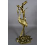 A 20th century brass figural lamp formed as a Heron, 60cm high.