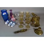 Glassware, comprising; a group of six Continental amber tinted wine glasses and goblet,
