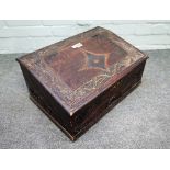 A 19th century carved oak slope front bible box, 53cm wide x 25cm high.