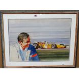 Neil McDonald (20th century), Bruce McLaren, watercolour over pencil, signed, 47cm x 67cm.