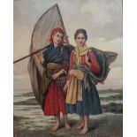 J. Mounier (19th century), Fishergirls on the shore, oil on canvas, signed, 66.5cm x 53cm.