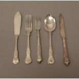 A quantity of plated table flatware including Kings pattern comprising five soup spoons,