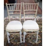 65 white washed faux bamboo wedding chairs with white detachable squab seats,