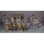 Glassware including; decanters, drinking vessels, silvered vases and models of gourds and sundry,
