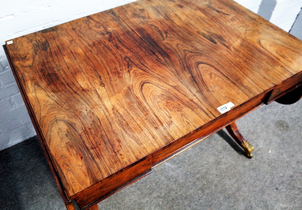 A Regency rosewood sofa table with single frieze drawer on four downswept supports, - Image 2 of 5