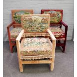 A set of three Charles II style square back open armchairs,