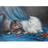 Agnes Augusta Talboys (1863-1941), Kittens playing with a ribbon, oil on canvasboard, signed,