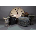 Collectables, including; a 20th century convex metal wall clock,
