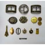 A group of mostly jewellery, comprising; a pair of paste set curved rectangular buckles,