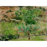 Paul Maze (1887-1979), Downland scene with trees in bloom, pastel, signed, 26cm x 36cm.