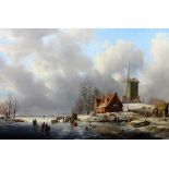 A. de Groote (1892-1947), A Dutch frozen winter landscape, oil on panel, signed, 41cm x 60cm.