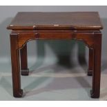 A 20th century mahogany Chinese low side table on block supports, 72cm wide x 59cm high.