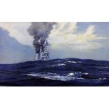Kenneth Allington Yockney (20th century), Battleship in high seas, waercolour,